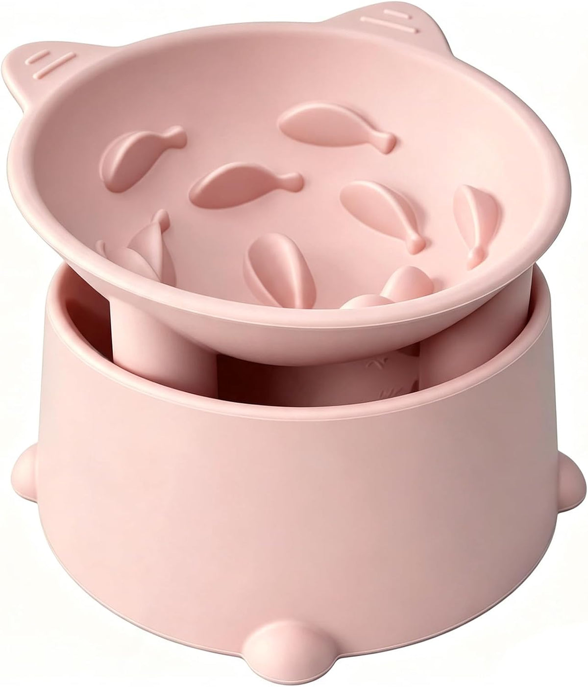 Raised Slow-Feeder Cat Bowl – Peachy Pink