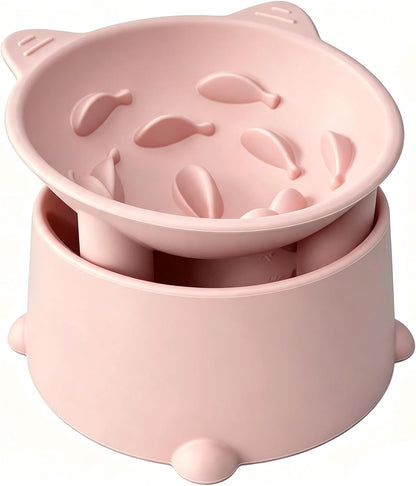Raised Slow-Feeder Cat Bowl – Peachy Pink