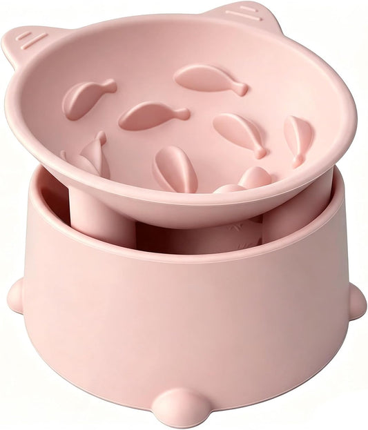 Raised Slow-Feeder Cat Bowl – Peachy Pink
