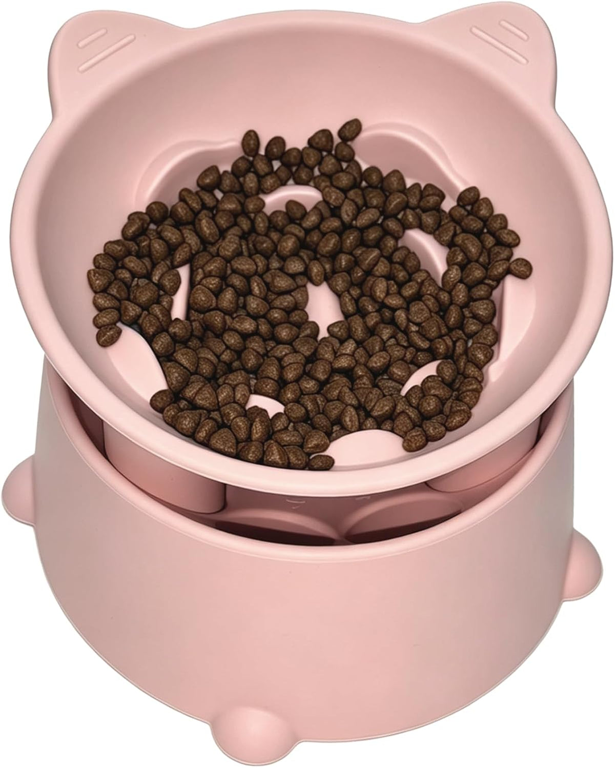 Raised Slow-Feeder Cat Bowl – Peachy Pink