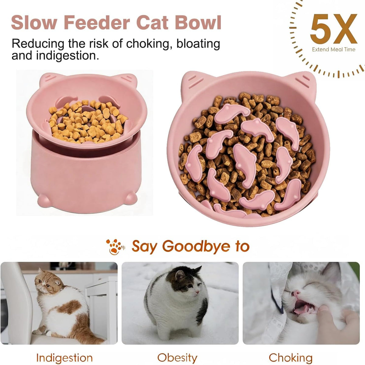 Raised Slow-Feeder Cat Bowl – Peachy Pink