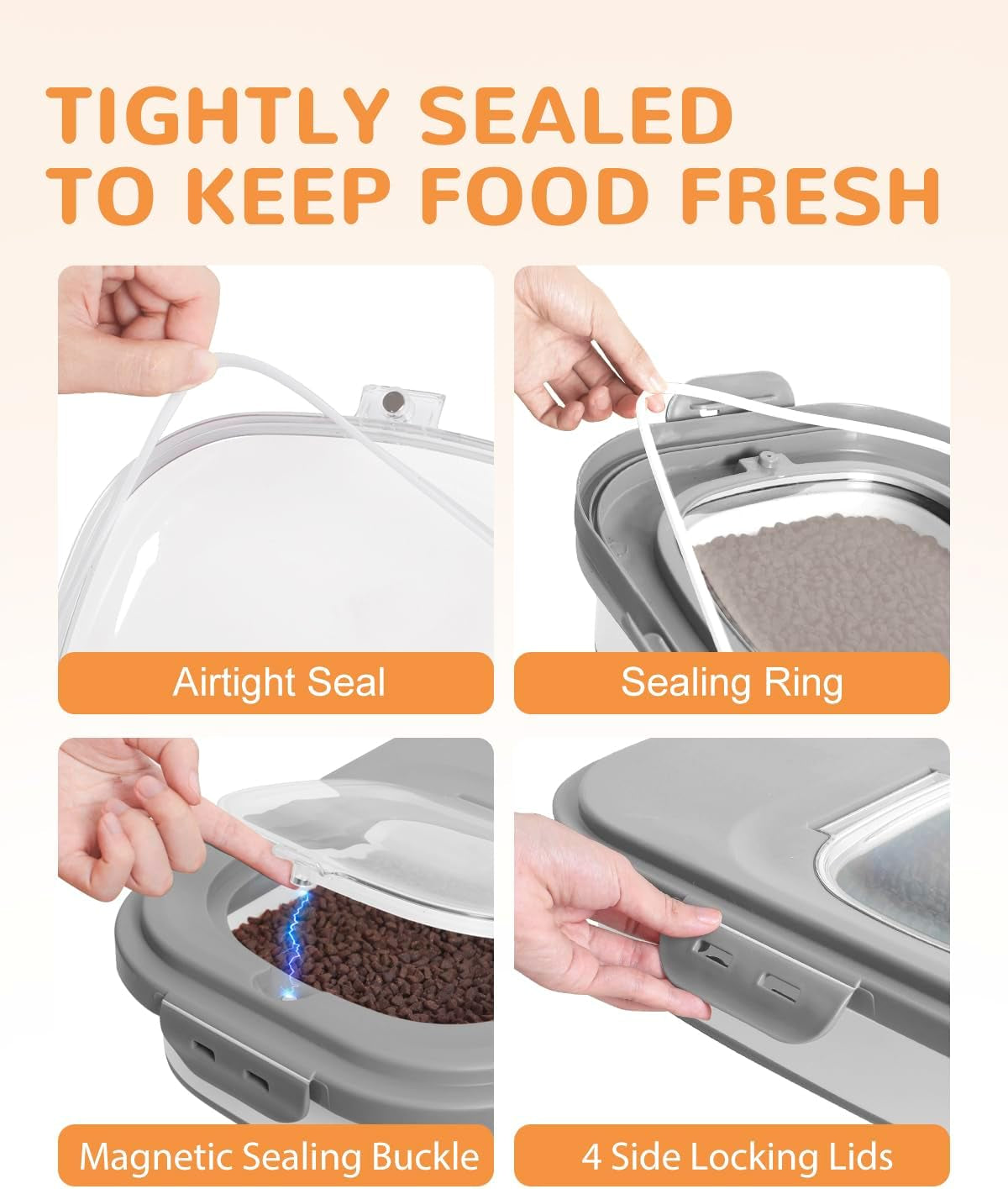 Collapsible Pet Food Storage Container with Wheels – Grey