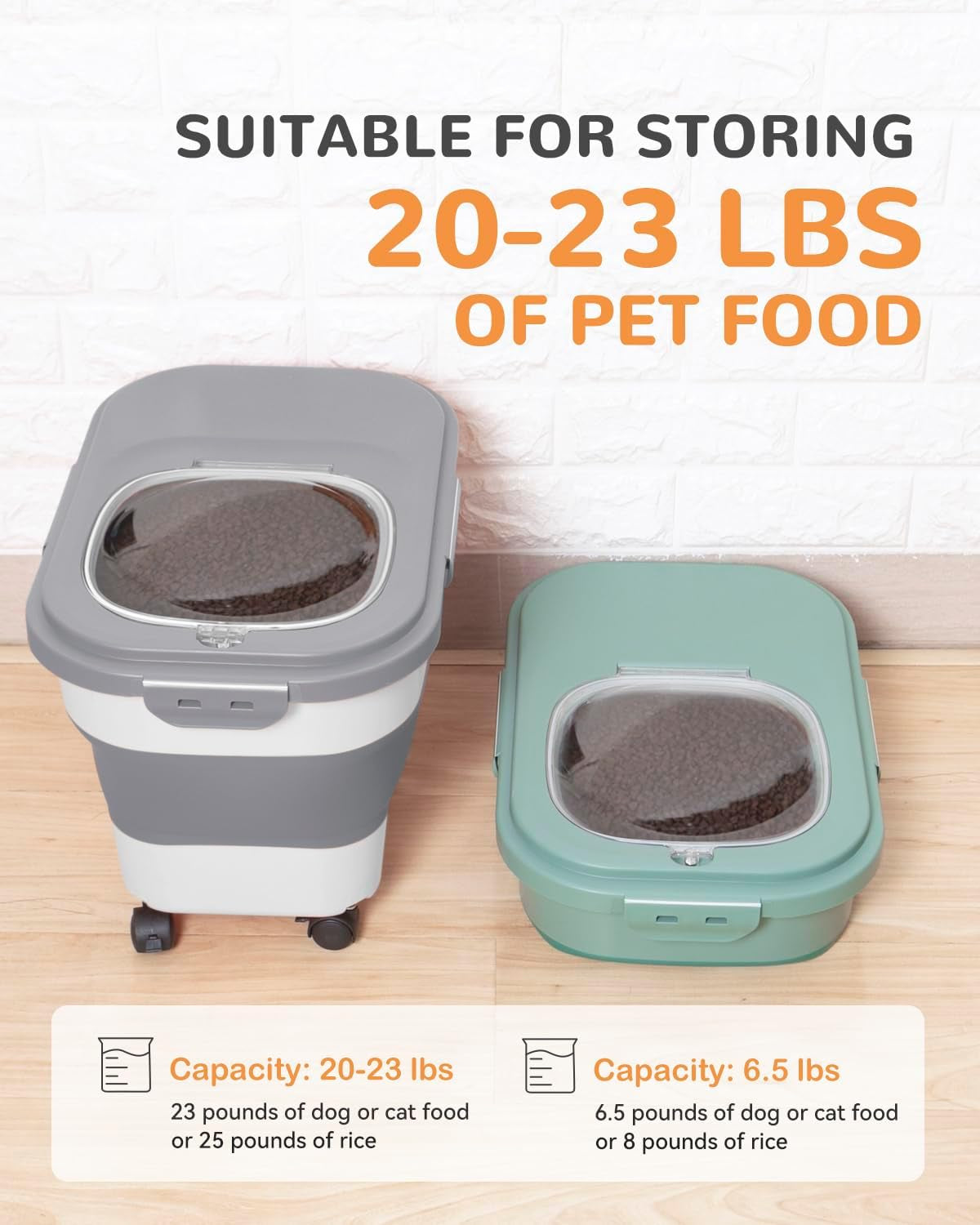 Collapsible Pet Food Storage Container with Wheels – Grey