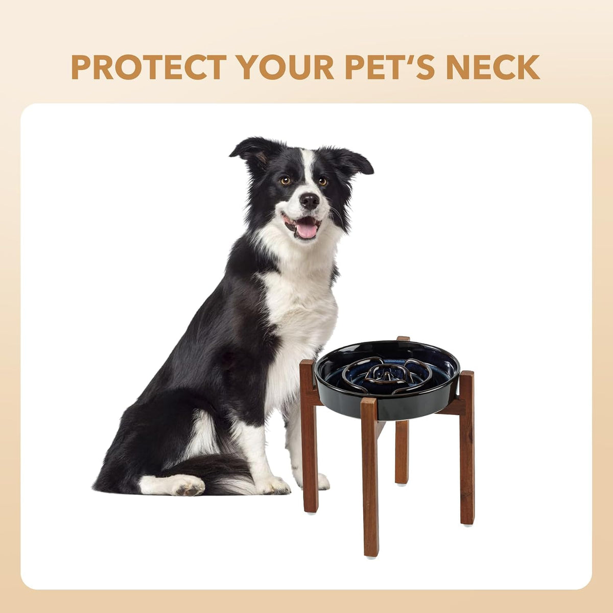 Havniva Ceramic Slow-Feeder Dog Bowl with Wood Stand – Starry Sky
