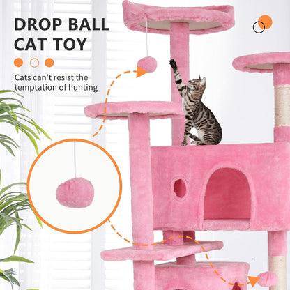 70-Inch Cat Tree with 3 Perches & 2 Cozy Condos – Pink