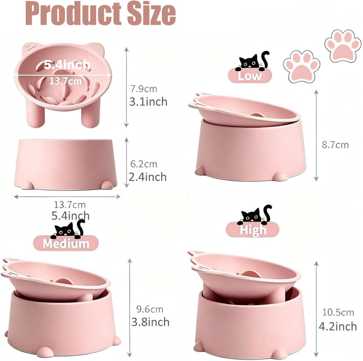 Raised Slow-Feeder Cat Bowl – Peachy Pink