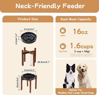 Havniva Ceramic Slow-Feeder Dog Bowl with Wood Stand – Starry Sky