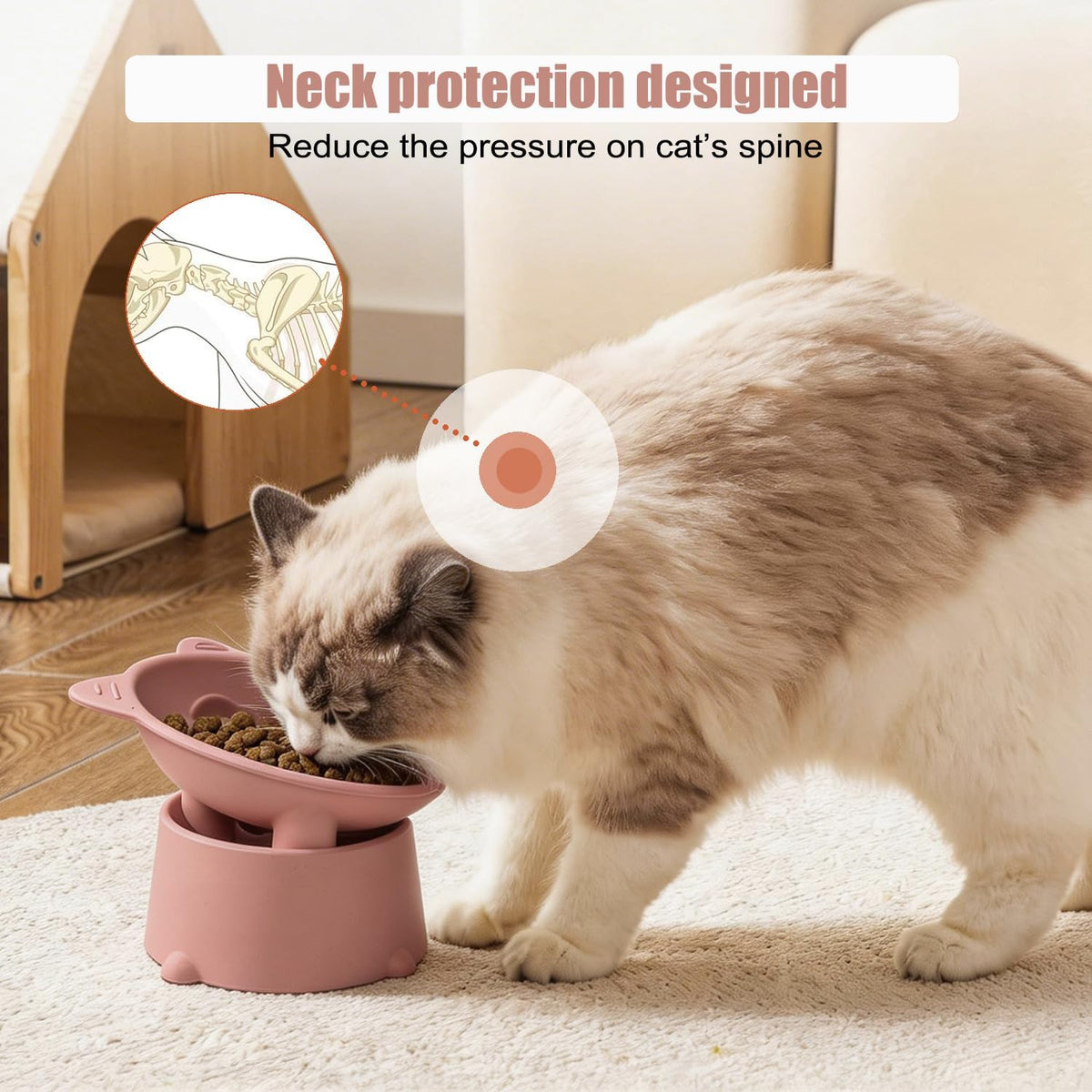 Raised Slow-Feeder Cat Bowl – Peachy Pink