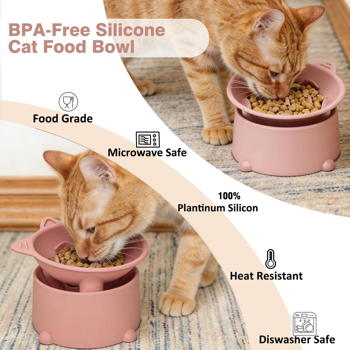 Raised Slow-Feeder Cat Bowl – Peachy Pink