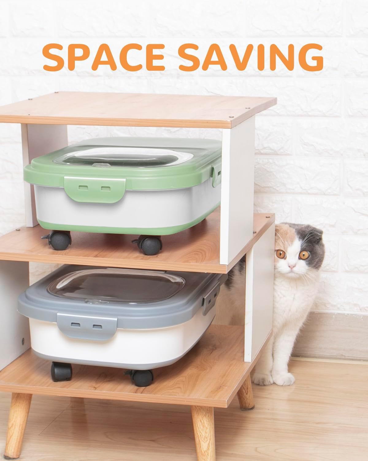 Collapsible Pet Food Storage Container with Wheels – Grey